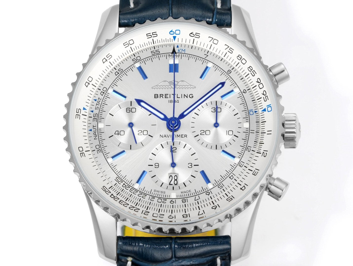 Chronograph - Silver Blue - N-Timer - Blue Leather - Automatic - 43mm