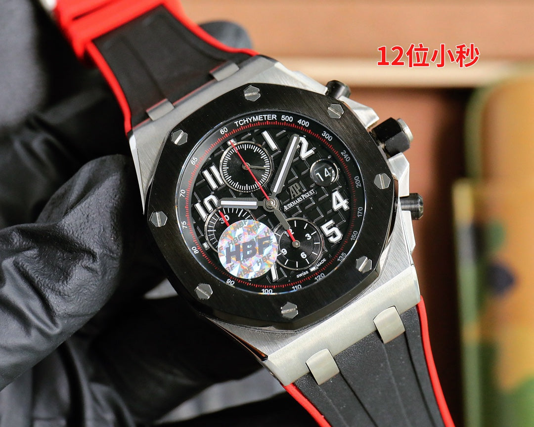 TOP! Chronograph- Red -Black Ceramic- Black Rubber - Automatic - 44mm