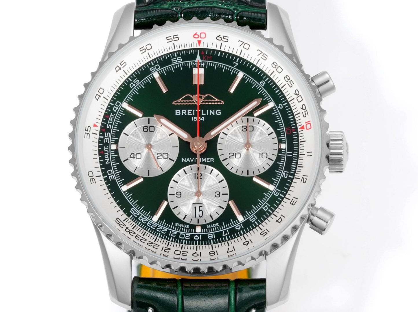 Chronograph - White bezel - Green White - N-Timer - Green Leather - Automatic - 43mm