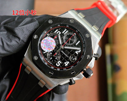 TOP! Chronograph- Red -Black Ceramic- Black Rubber - Automatic - 44mm