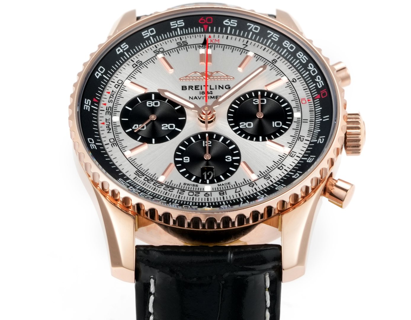 Chronograph - Rosegold bezel - Panda fece - N-Timer - Black Leather - Automatic - 43mm