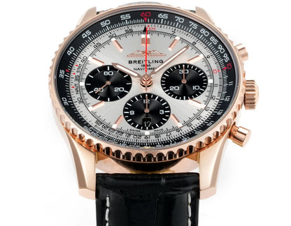 Chronograph - Rosegold bezel - Panda fece - N-Timer - Black Leather - Automatic - 43mm