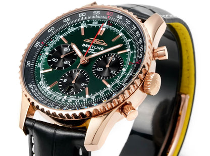 Chronograph - Rosegold Ceramic -Green- N-Timer - Black Leather - Automatic - 43mm