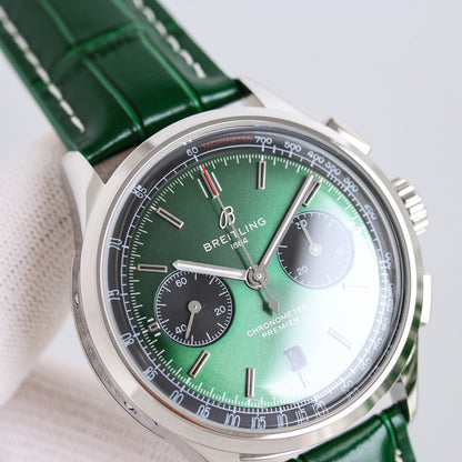 Chronograph -Green Silver - Green Leather - Automatic - 42mm