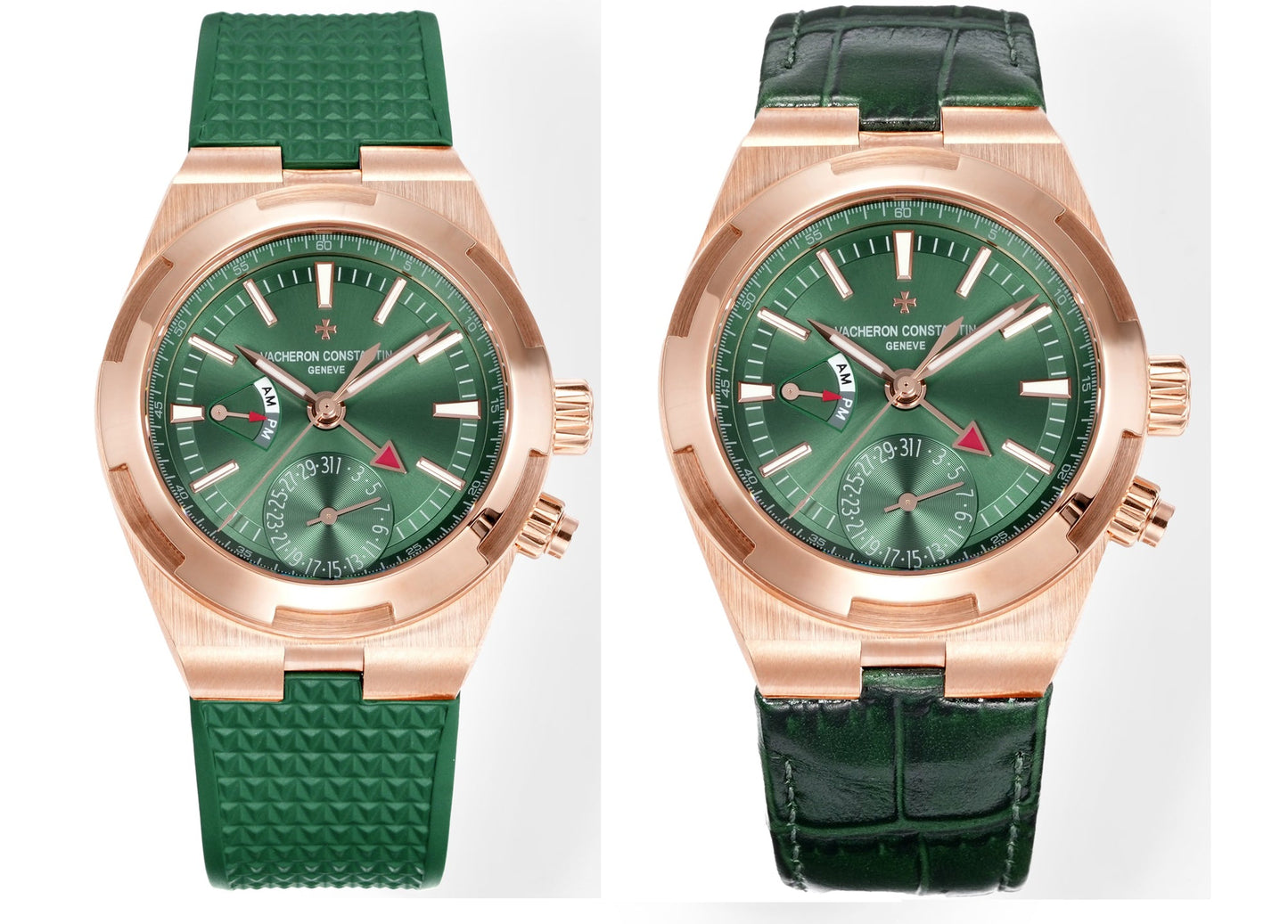 Green leather and rubber strap for 7900V 41mm