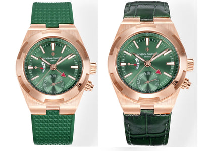 Green leather and rubber strap for 7900V 41mm