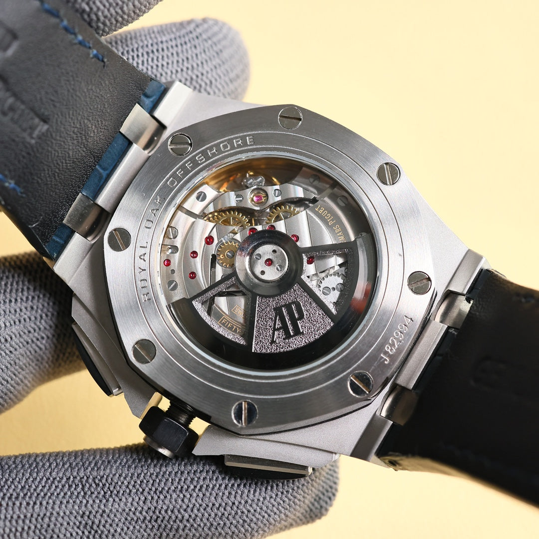 TOP! Blue Black Ceramic Bezel - Blue Leather - Automatic - 44mm