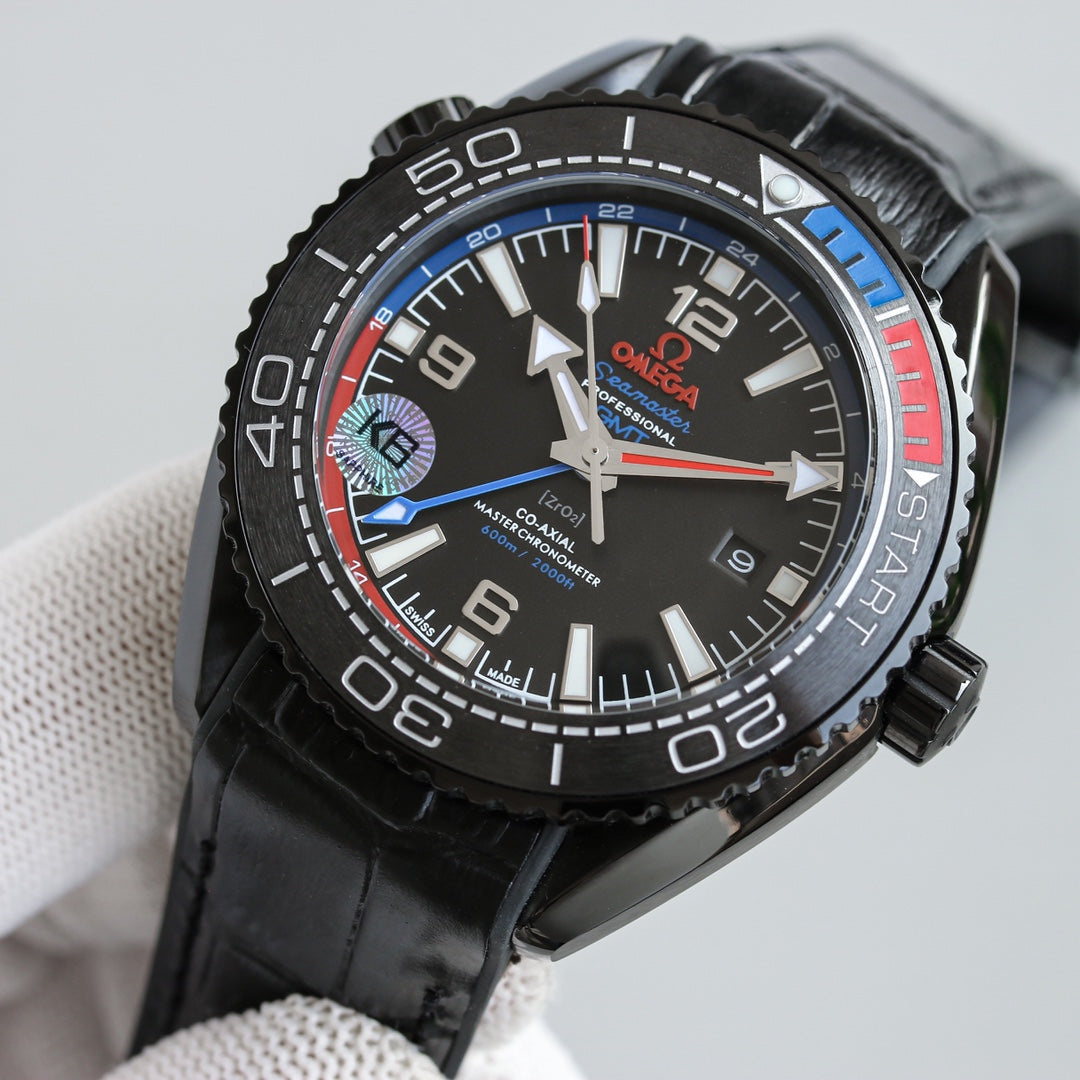 L Size Black Red Steel - Black Leather - Automatic - 45.5mm