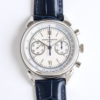 Chronograph - White 904L Steel -Blue Leather - Automatic - 42mm