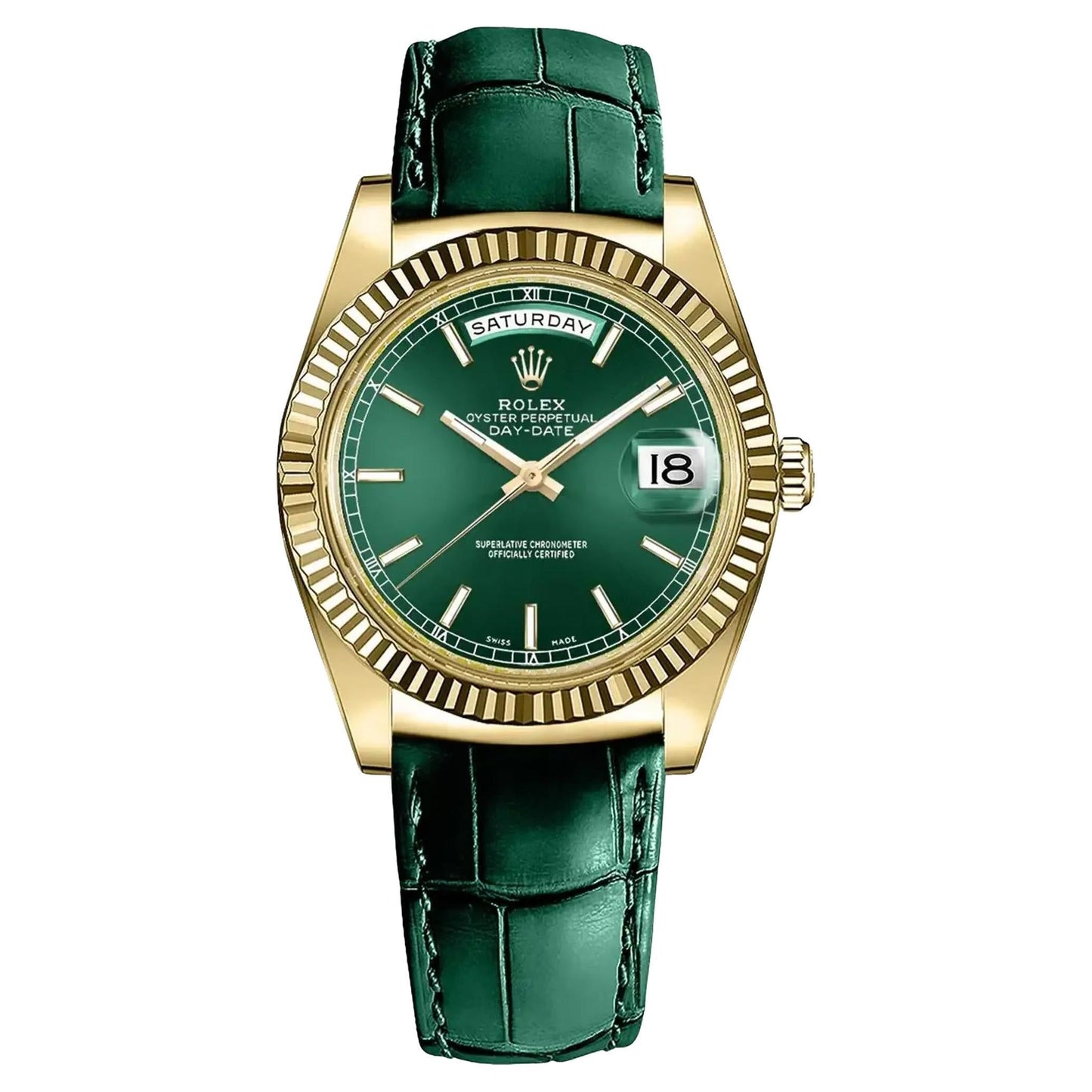 Green Yellow gold - Green Leather- Automatic - 40mm
