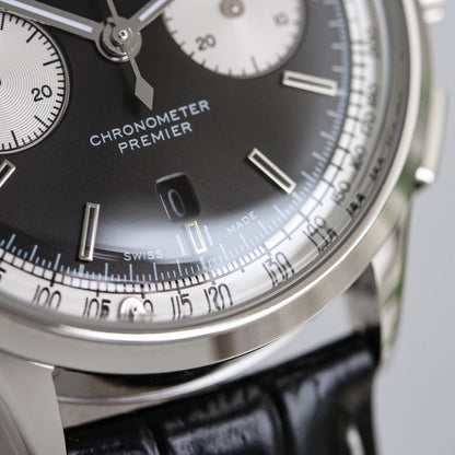 Chronograph -Silver Black - Black Leather - Automatic - 42mm
