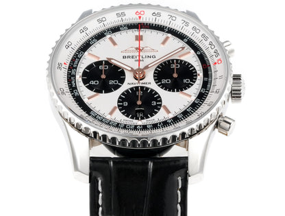 Chronograph - White Bezel- Panda Face - N-Timer - Black Leather - Automatic - 43mm