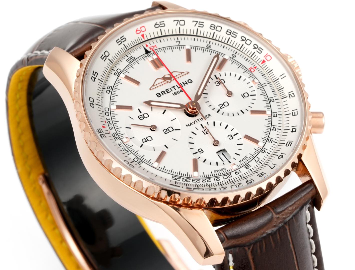 Chronograph - Rosegold - White - N-Timer - Brown Leather - Automatic - 43mm