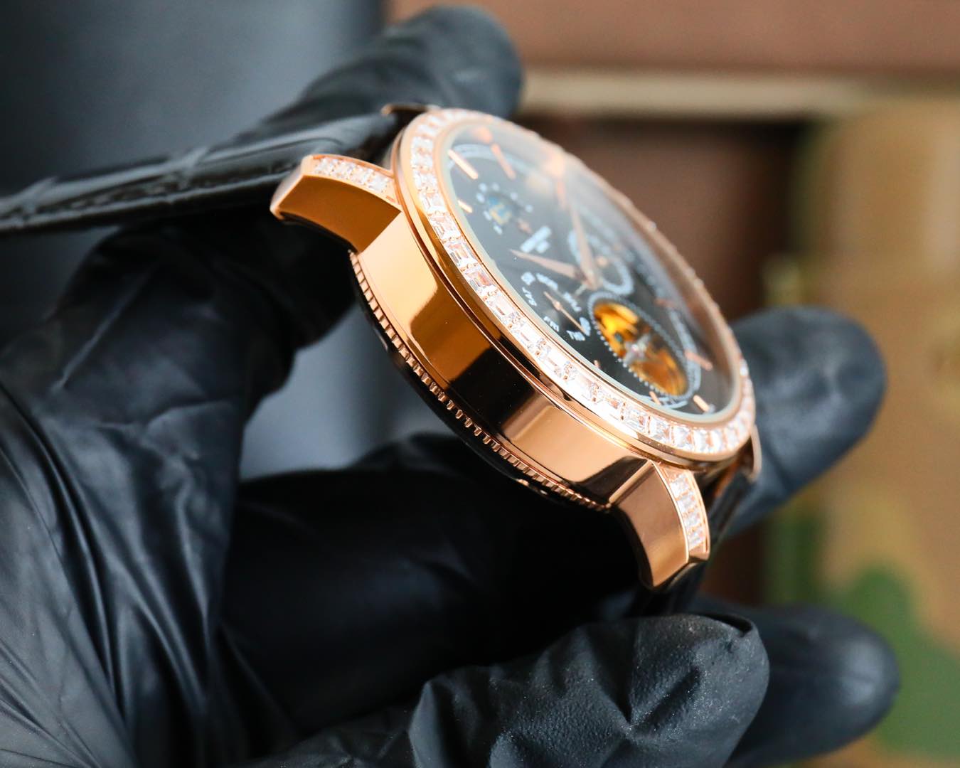 Toubillon -Black Rosegold - Black Leather - Automatic - 44mm