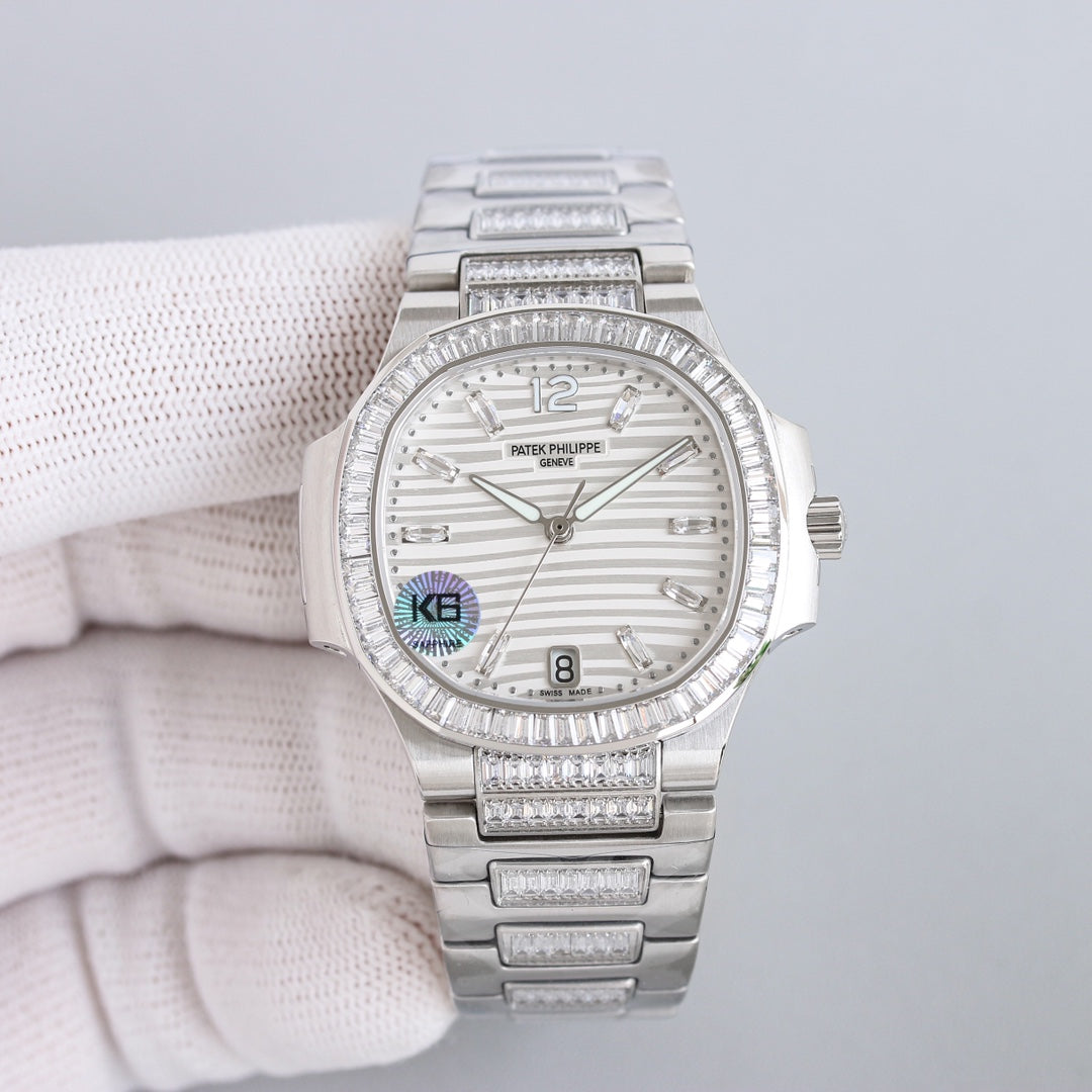 Lady - White - Rhinestones Bezel 316L Steel - Automatic - 35mm