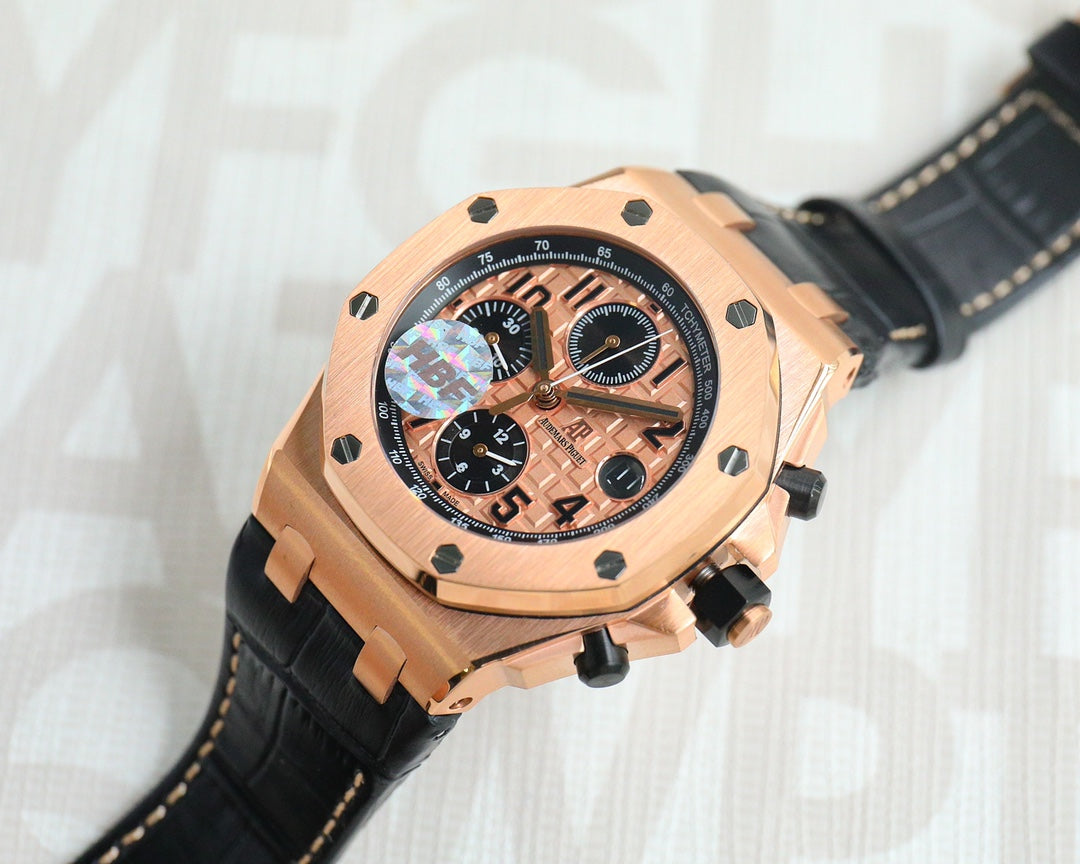 TOP! Rosegold Ceramic Bezel - Black Leather - Automatic - 44mm