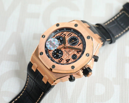 TOP! Rosegold Ceramic Bezel - Black Leather - Automatic - 44mm