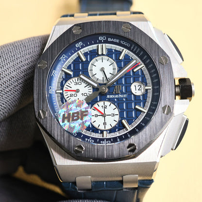 TOP! Blue Black Ceramic Bezel - Blue Leather - Automatic - 44mm