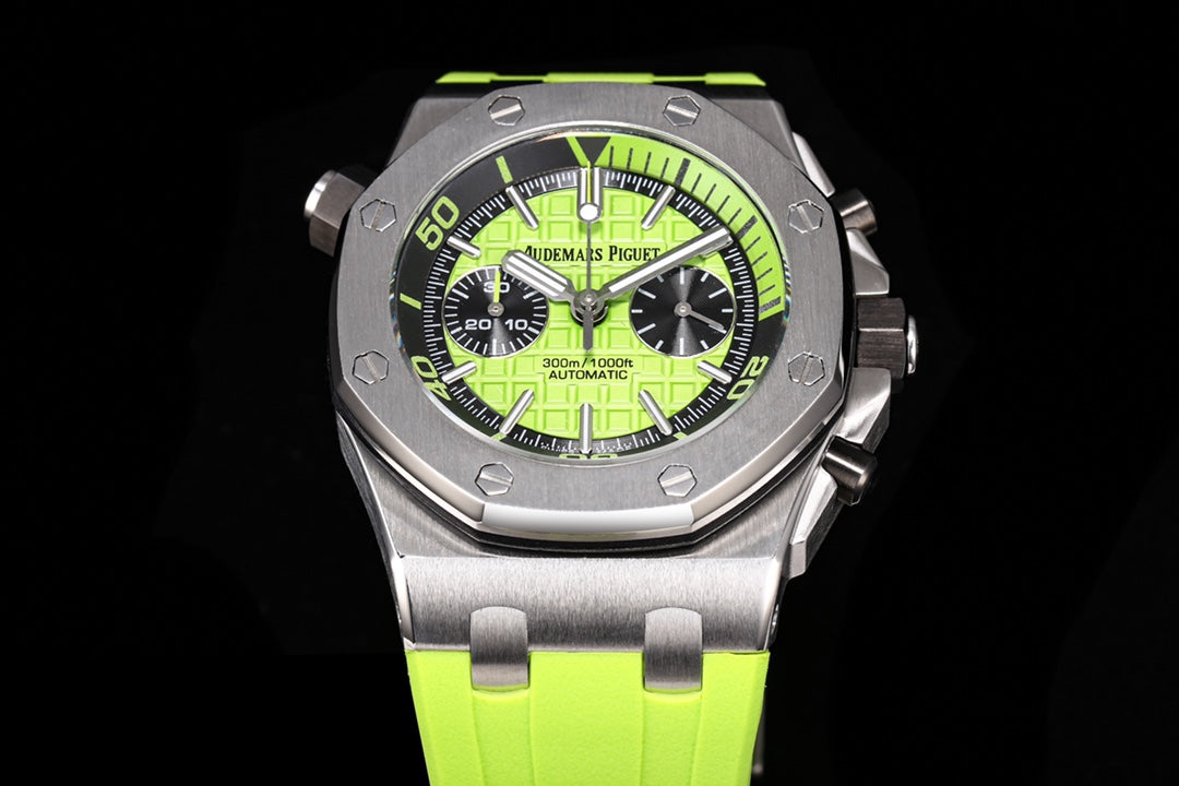 TOP! - 316L Steel - Green rubber - Automatic - 42mm