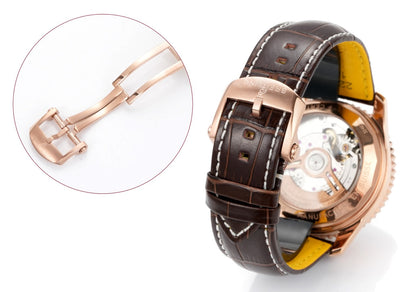 Chronograph - Rosegold - White - N-Timer - Brown Leather - Automatic - 43mm