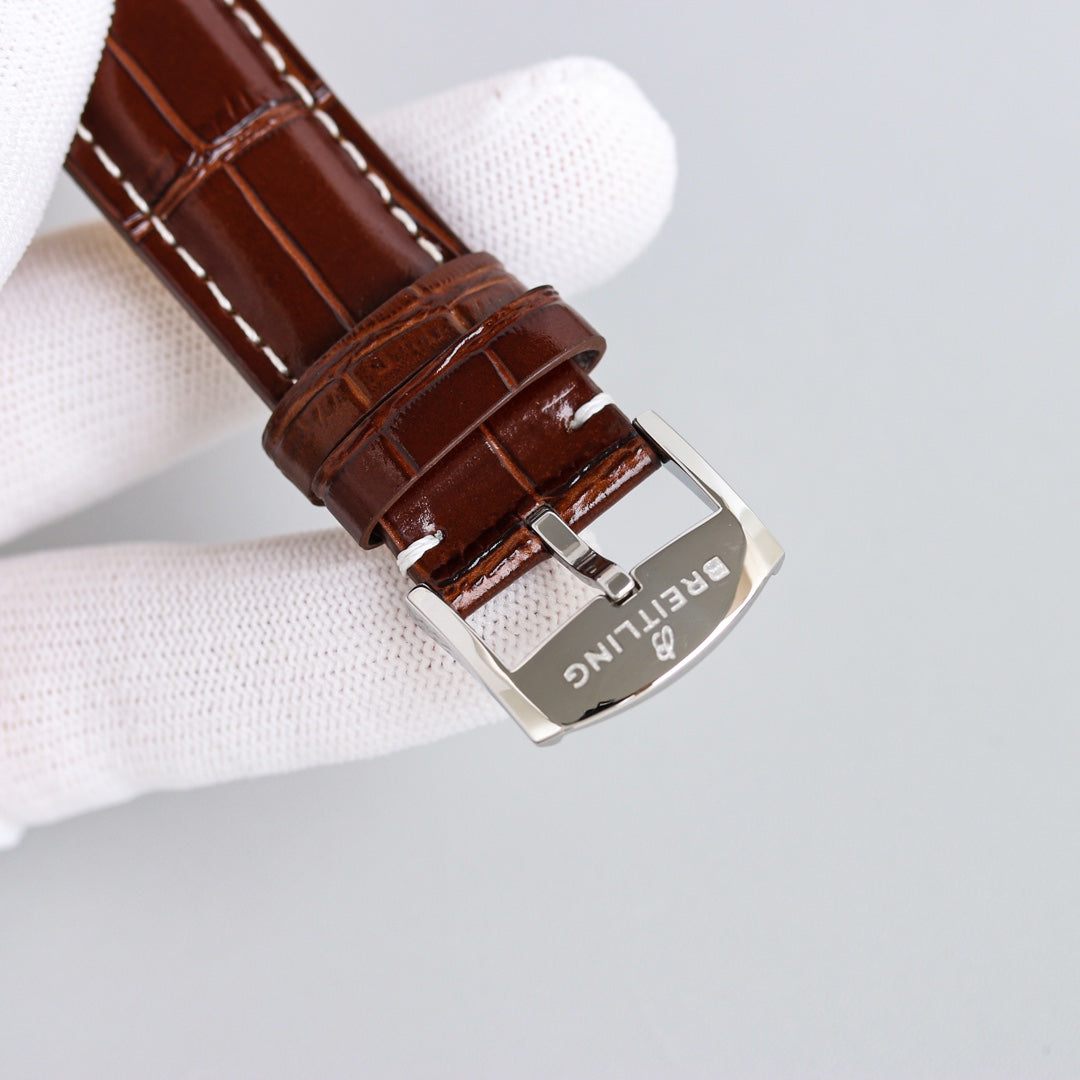 Chronograph -Rosegold White - Brown Leather - Automatic - 42mm