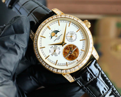 Toubillon -White Yellow - Black Leather - Automatic - 44mm