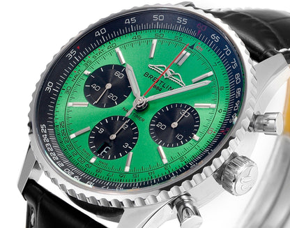 Chronograph - Black Ceramic - Green- N-Timer - Black Leather - Automatic - 43mm