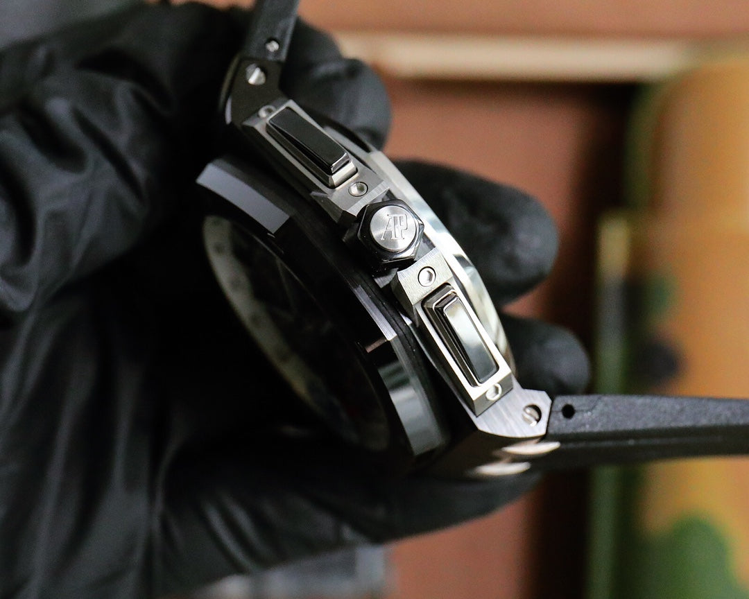 TOP! Chronograph- Black Grey Ceramic Bezel- Black Rubber - Automatic - 44mm