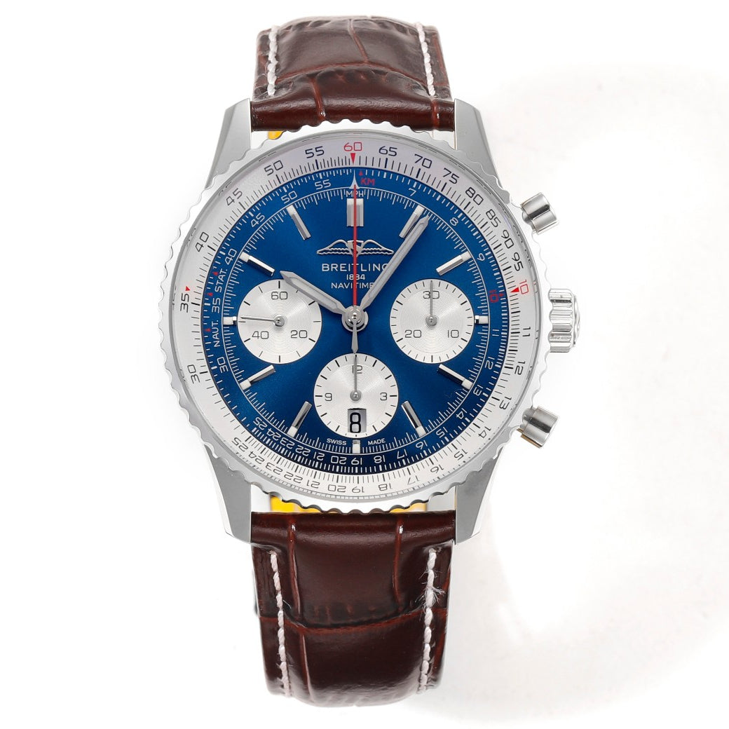 Chronograph - White Ceramic - Blue- N-Timer - Brown Leather - Automatic - 43mm