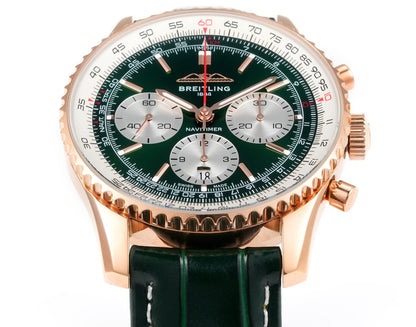 Chronograph - Rosegold White - Green - N-Timer - Green Leather - Automatic - 43mm