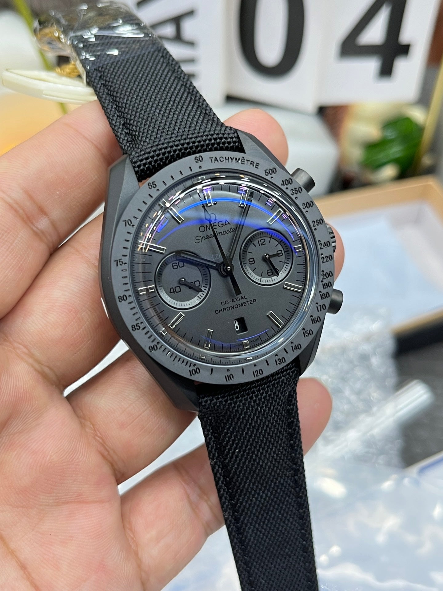 Chronograph -Moon back - Black - Black Leather- Automatic - 44mm