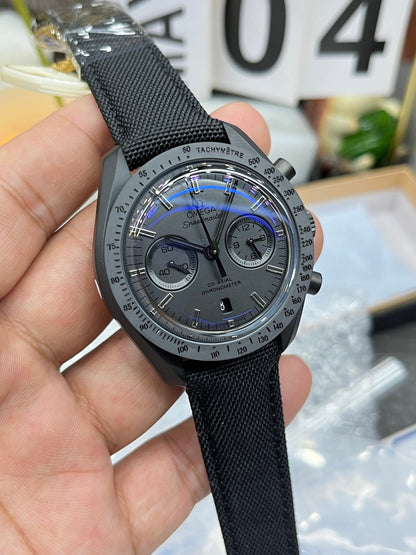 Chronograph -Moon back - Black - Black Leather- Automatic - 44mm