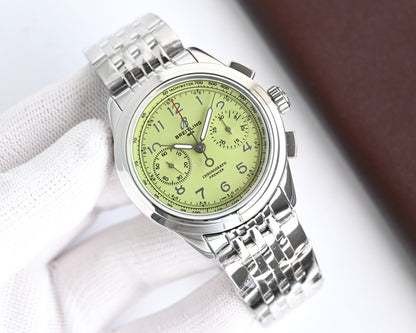 Chronograph - Green White - Silver 316L Steel - Automatic - 42mm