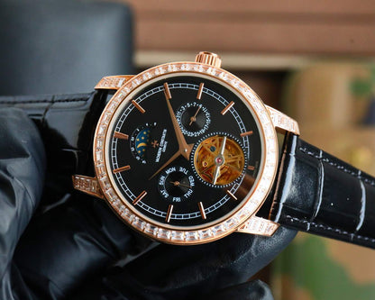 Toubillon -Black Rosegold - Black Leather - Automatic - 44mm