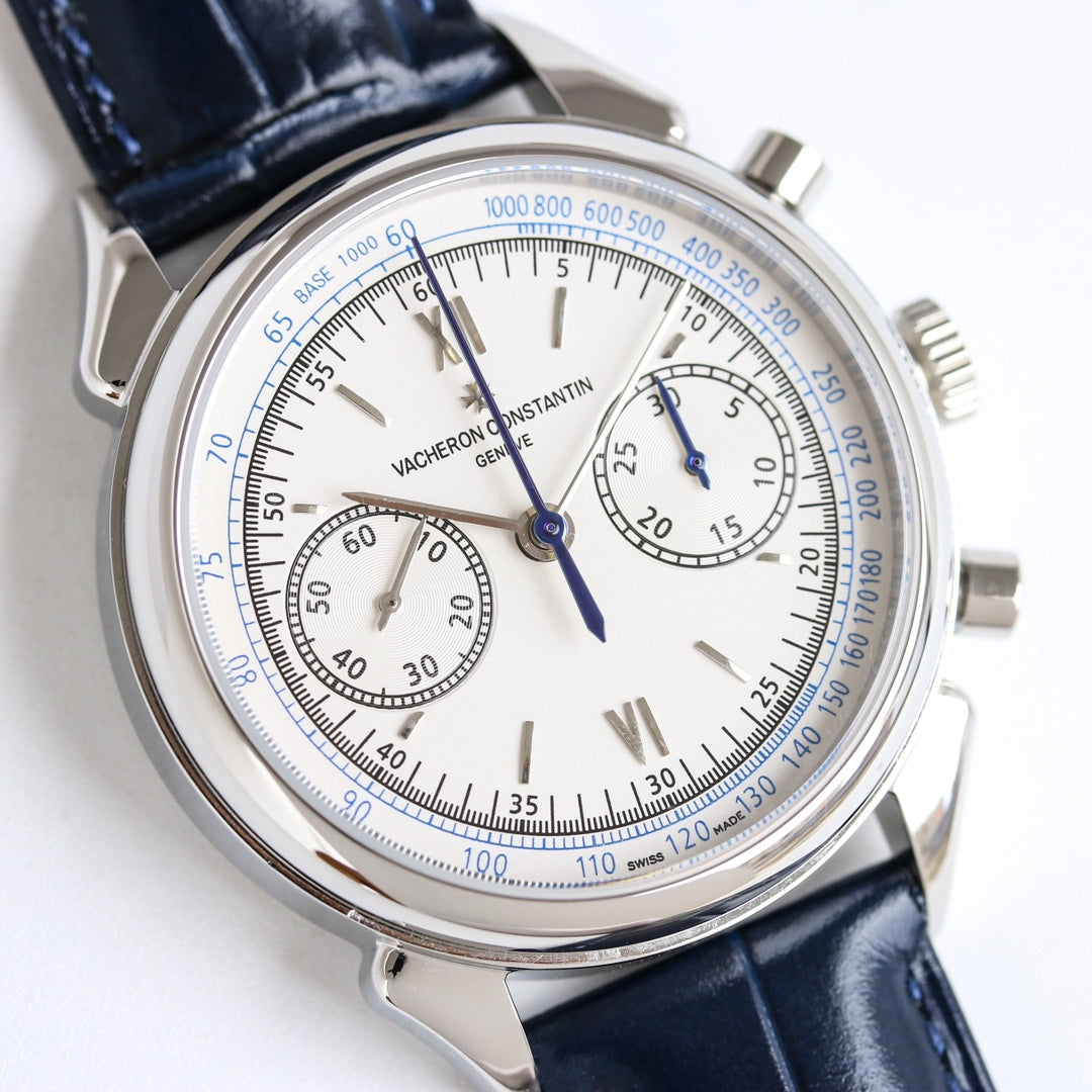 Chronograph - White 904L Steel -Blue Leather - Automatic - 42mm