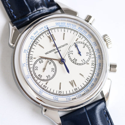 Chronograph - White 904L Steel -Blue Leather - Automatic - 42mm