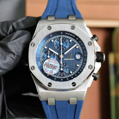 Chronograph-Silver Ceramic- Blue Rubber - Automatic - 44mm