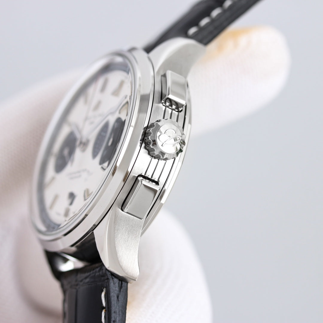 Chronograph - Panda face - Black Leather - Automatic - 42mm