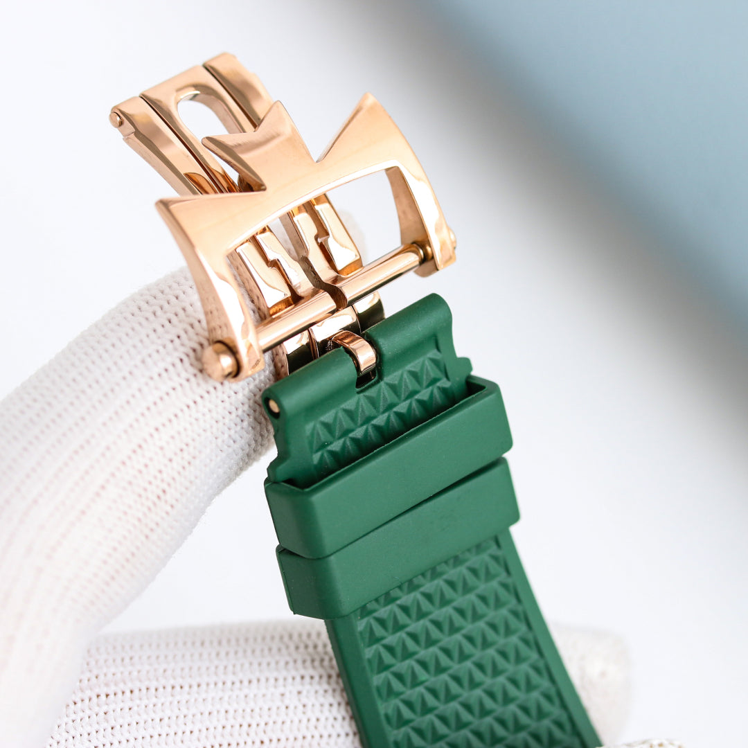 Green leather and rubber strap for 7900V 41mm