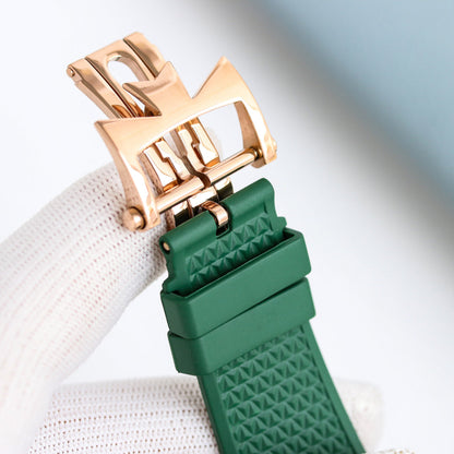 Green leather and rubber strap for 7900V 41mm