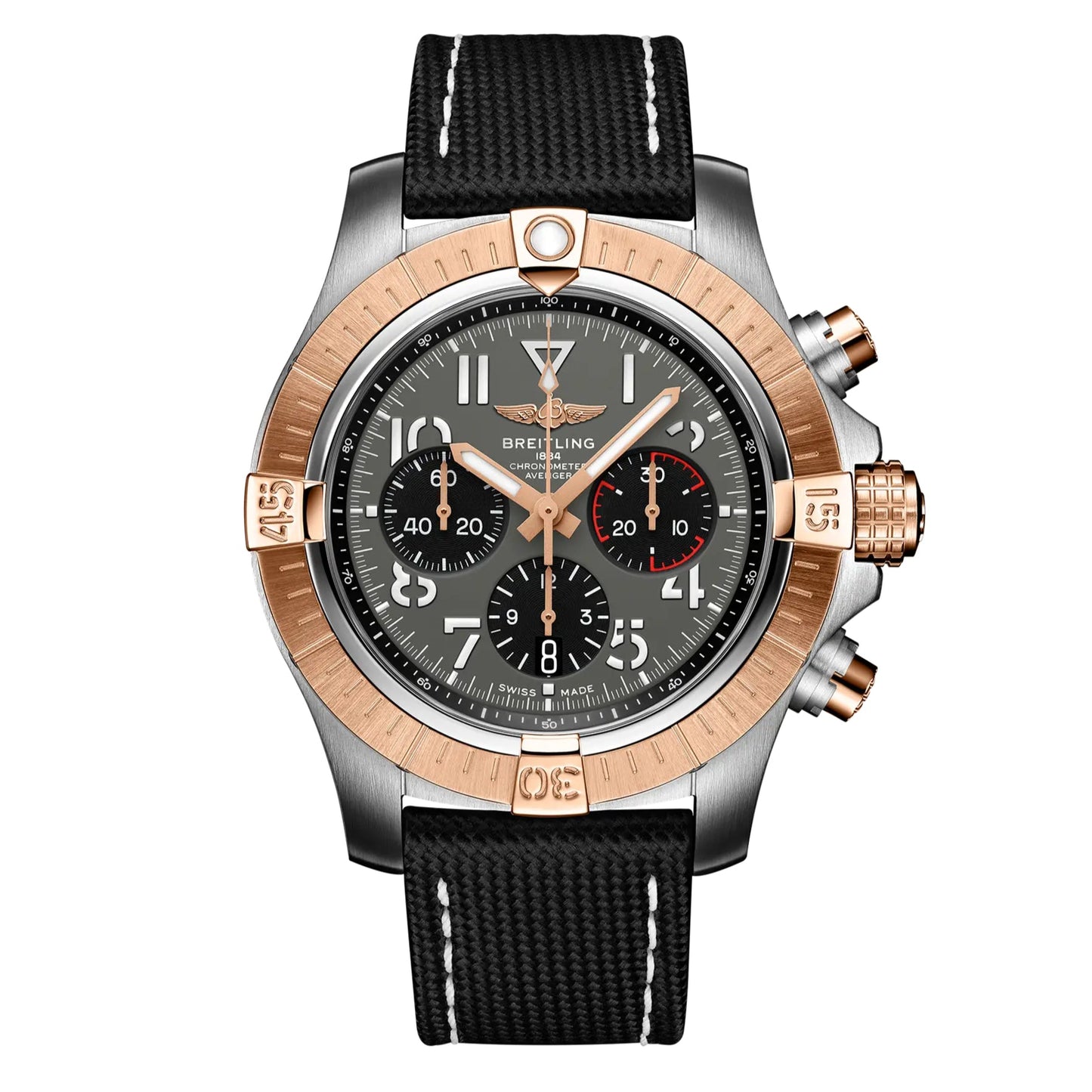 Chronograph -Rosegold- Grey - Black Rubber- Automatic - 45mm