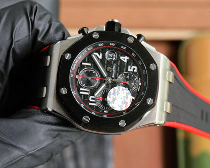 TOP! Chronograph- Red -Black Ceramic- Black Rubber - Automatic - 44mm