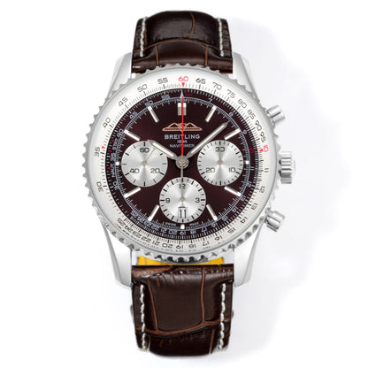 Chronograph - White Ceramic - Brown- N-Timer - Brown Leather - Automatic - 43mm