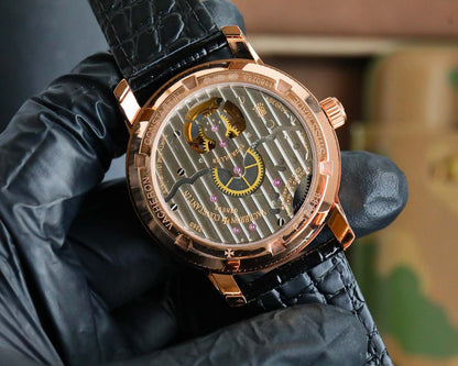 Toubillon -Black Rosegold - Black Leather - Automatic - 44mm