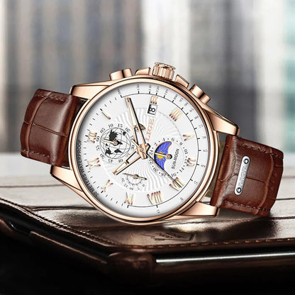 Men's Leather Automatic Watch - 40mm