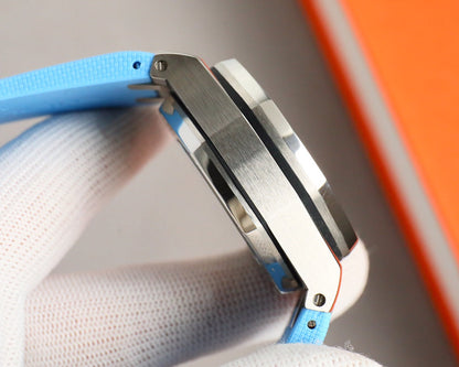 Chronograph - Baby blue White Ceramic Bezel - Blue Rubber - Automatic - 42mm