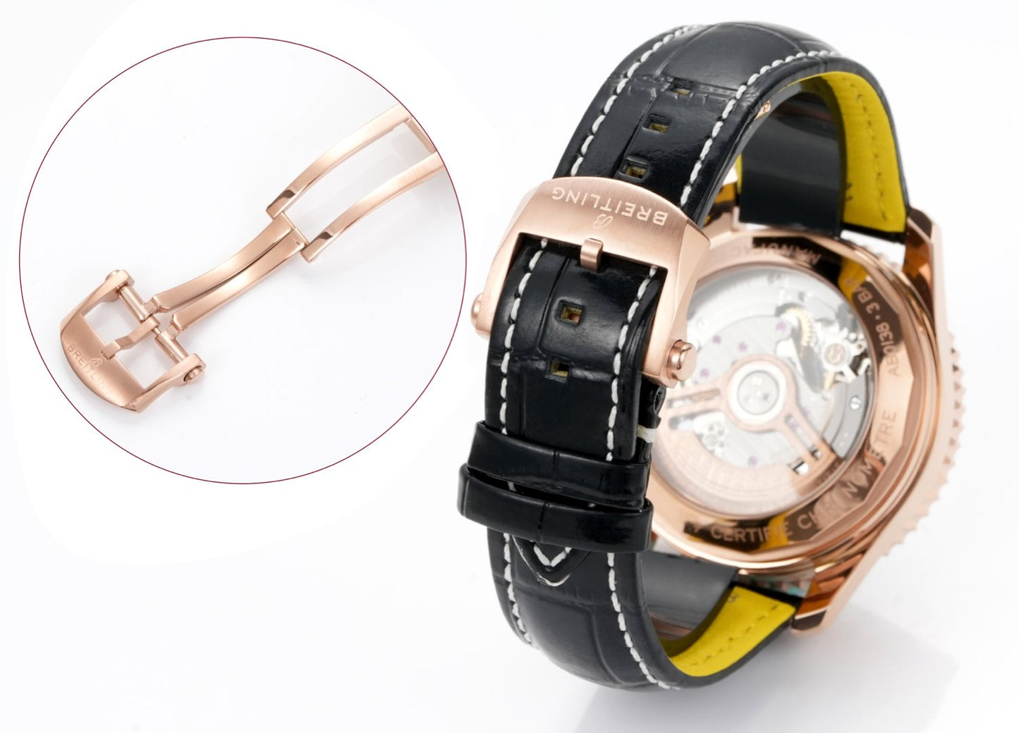 Chronograph - Rosegold White - Black - N-Timer - Black Leather - Automatic - 43mm