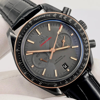 Chronograph -Moon back - Grey - Black Leather- Automatic - 44mm