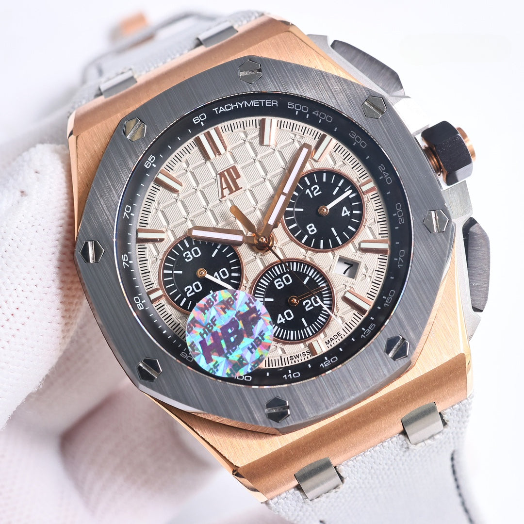 Chronograph- L Size -Grey Ceramic- White Rubber - Automatic - 44mm