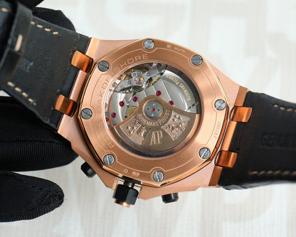 TOP! Rosegold Ceramic Bezel - Black Leather - Automatic - 44mm